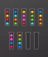 Сортировать шарики по цветам в колбах